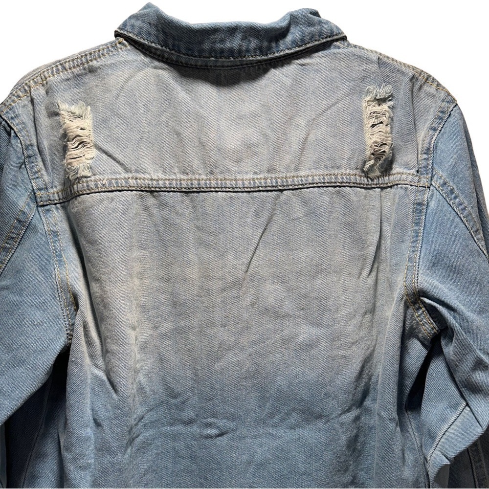 NEW Raw Hem Denim Cotton Jean Jacket Distressed Frayed Hem Front Button Closure - Picture 7 of 16